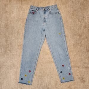 Hand Painted Vintage Flower High Waist Jeans